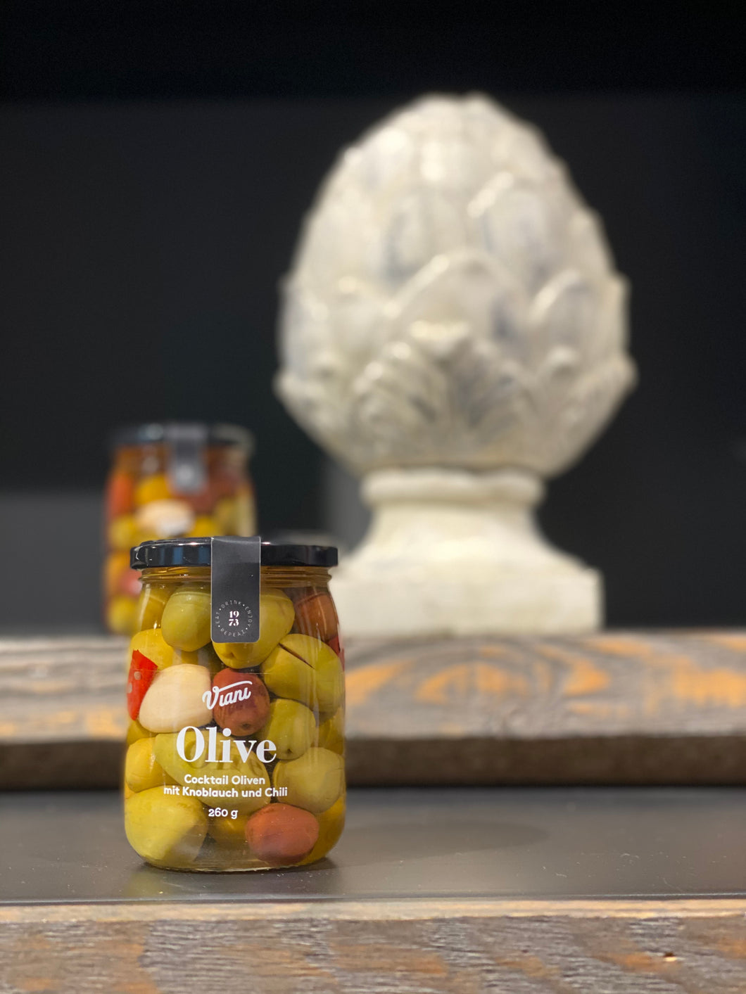 Viani Cocktail Oliven mit Knoblauch und Chilli 260g